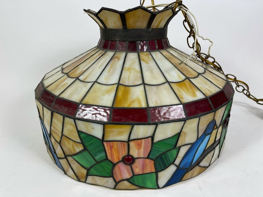 Vintage Swensen's Ice Cream Parlor From Spreckels Building San Diego Stained Glass Hanging Light Fixture 20W X 15H [Photo 6]