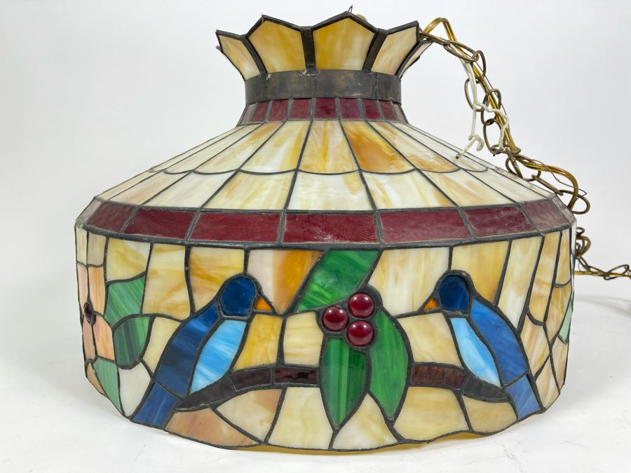 Vintage Swensen's Ice Cream Parlor From Spreckels Building San Diego Stained Glass Hanging Light Fixture 20W X 15H
