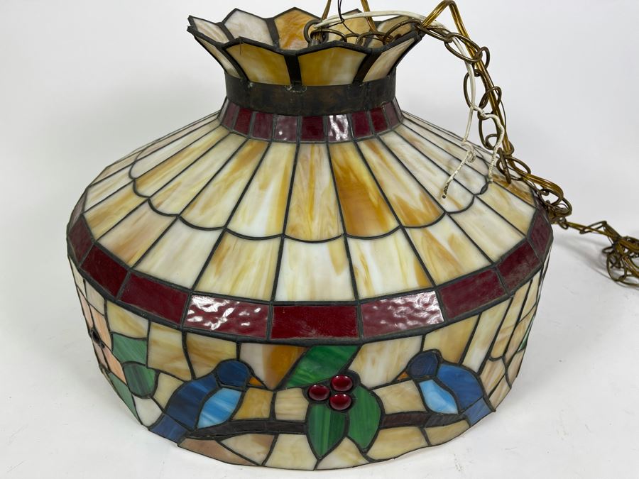 Vintage Swensen's Ice Cream Parlor From Spreckels Building San Diego Stained Glass Hanging Light Fixture 20W X 15H [Photo 3]