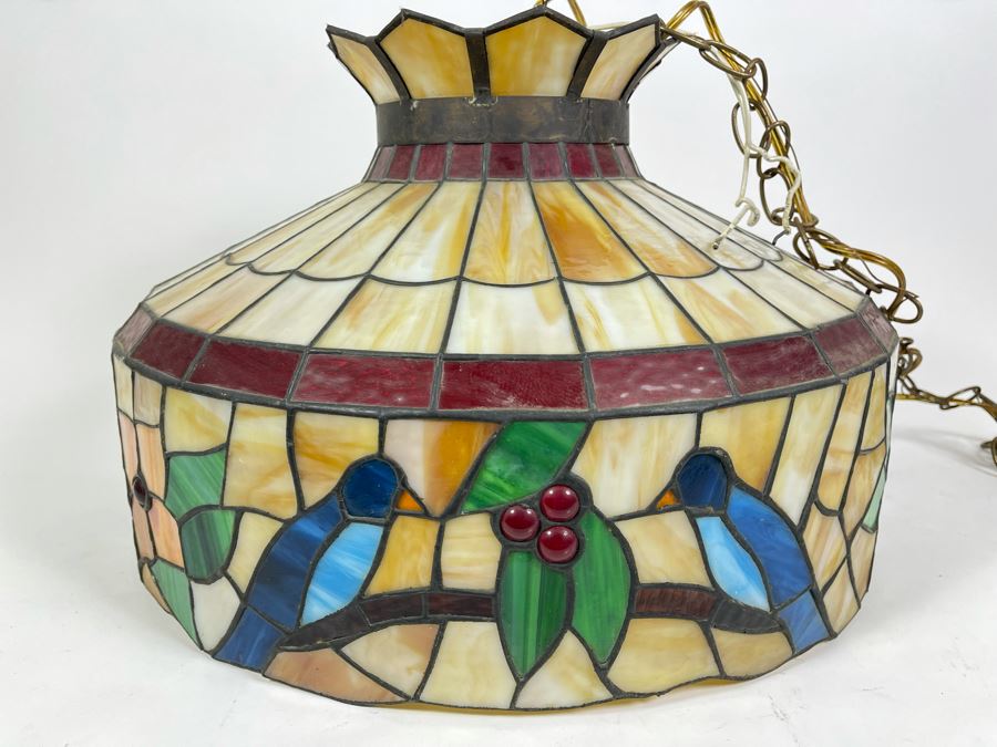 Vintage Swensen's Ice Cream Parlor From Spreckels Building San Diego Stained Glass Hanging Light Fixture 20W X 15H [Photo 2]