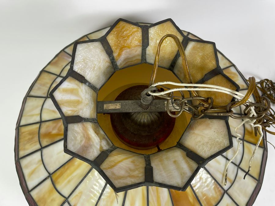 Vintage Swensen's Ice Cream Parlor From Spreckels Building San Diego Stained Glass Hanging Light Fixture 20W X 15H [Photo 5]