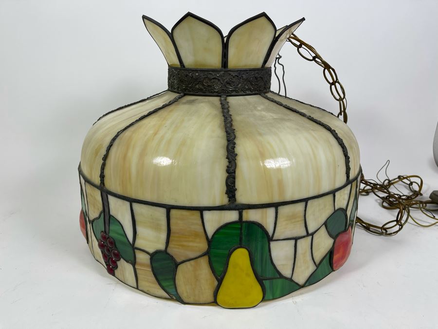 Vintage Swensen's Ice Cream Parlor From Spreckels Building San Diego Stained Glass Hanging Light Fixture 20W X 15H [Photo 3]