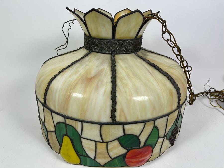 Vintage Swensen's Ice Cream Parlor From Spreckels Building San Diego Stained Glass Hanging Light Fixture 20W X 15H [Photo 2]