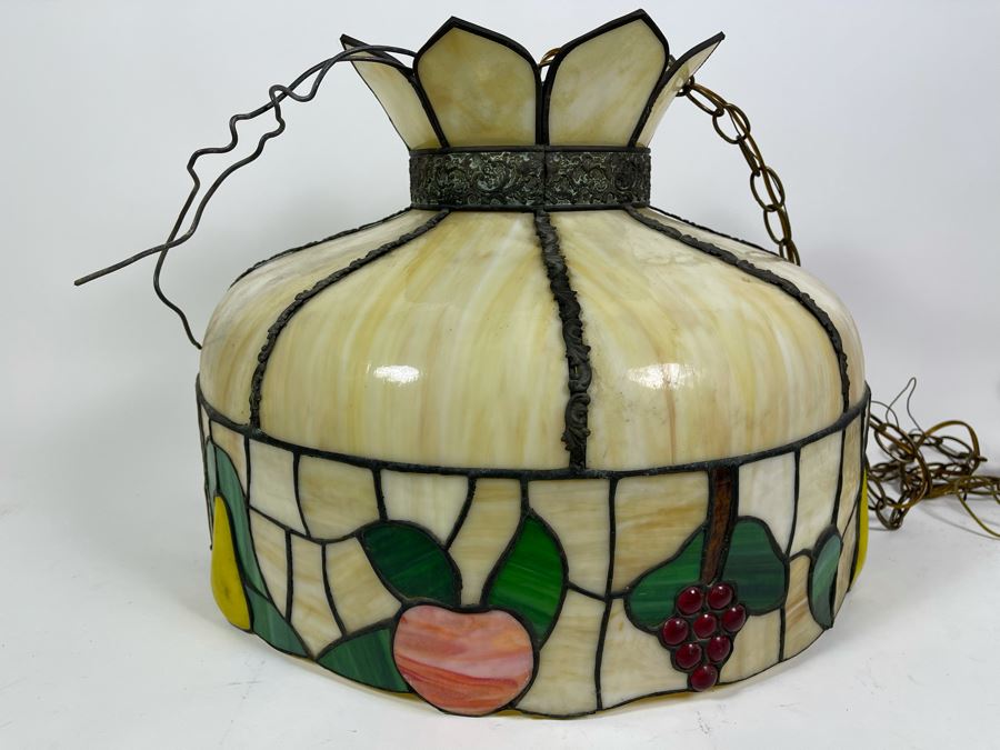 Vintage Swensen's Ice Cream Parlor From Spreckels Building San Diego Stained Glass Hanging Light Fixture 20W X 15H [Photo 8]