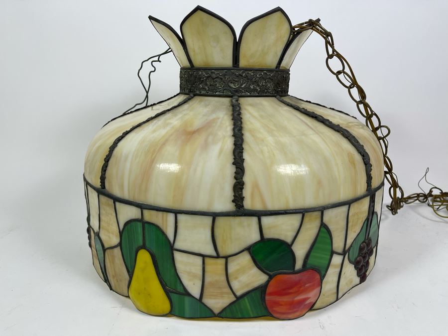 Vintage Swensen's Ice Cream Parlor From Spreckels Building San Diego Stained Glass Hanging Light Fixture 20W X 15H [Photo 5]