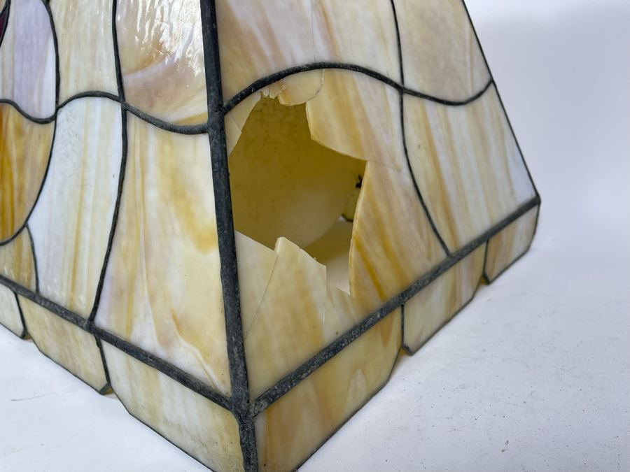 Vintage Swensen's Ice Cream Parlor From Spreckels Building San Diego Stained Glass Hanging Light Fixture (One Stained Glass Panel Needs Repair/Replacement - See Photos) 30.5W X 16D X 13.5H [Photo 12]