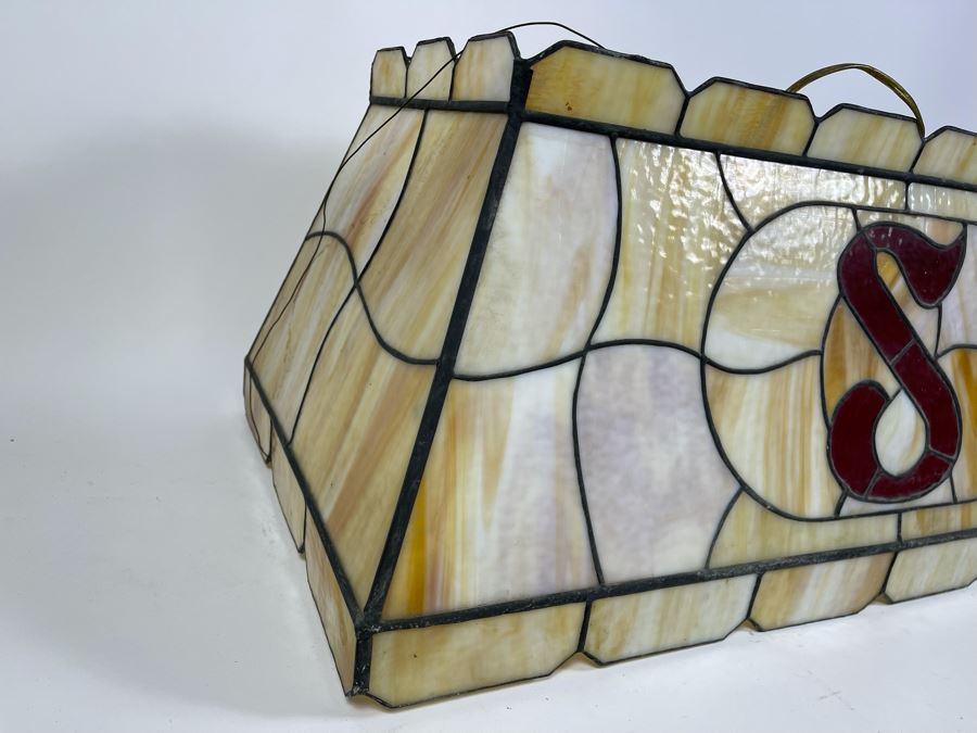 Vintage Swensen's Ice Cream Parlor From Spreckels Building San Diego Stained Glass Hanging Light Fixture (One Stained Glass Panel Needs Repair/Replacement - See Photos) 30.5W X 16D X 13.5H [Photo 10]