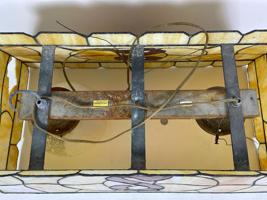 Vintage Swensen's Ice Cream Parlor From Spreckels Building San Diego Stained Glass Hanging Light Fixture (One Stained Glass Panel Needs Repair/Replacement - See Photos) 30.5W X 16D X 13.5H [Photo 6]