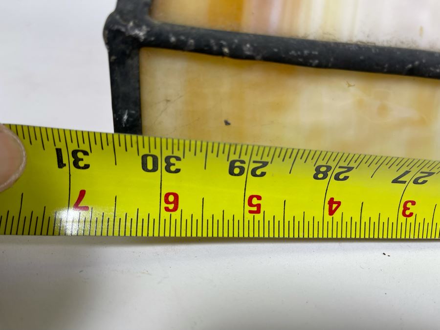 Vintage Swensen's Ice Cream Parlor From Spreckels Building San Diego Stained Glass Hanging Light Fixture (One Stained Glass Panel Needs Repair/Replacement - See Photos) 30.5W X 16D X 13.5H [Photo 13]