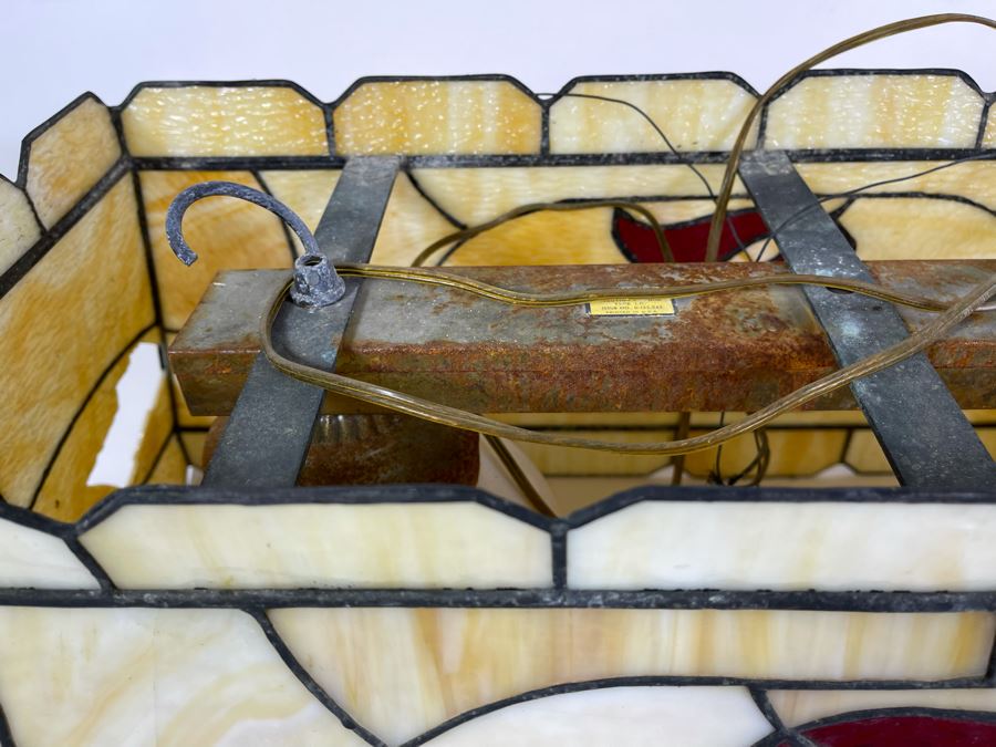 Vintage Swensen's Ice Cream Parlor From Spreckels Building San Diego Stained Glass Hanging Light Fixture (One Stained Glass Panel Needs Repair/Replacement - See Photos) 30.5W X 16D X 13.5H [Photo 8]
