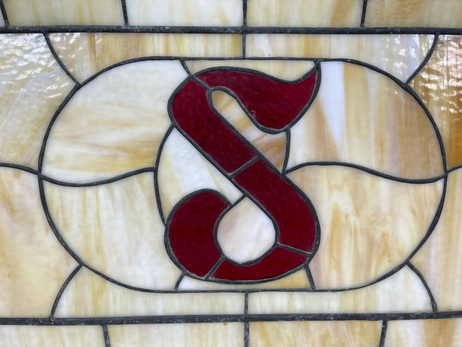 Vintage Swensen's Ice Cream Parlor From Spreckels Building San Diego Stained Glass Hanging Light Fixture (One Stained Glass Panel Needs Repair/Replacement - See Photos) 30.5W X 16D X 13.5H [Photo 4]