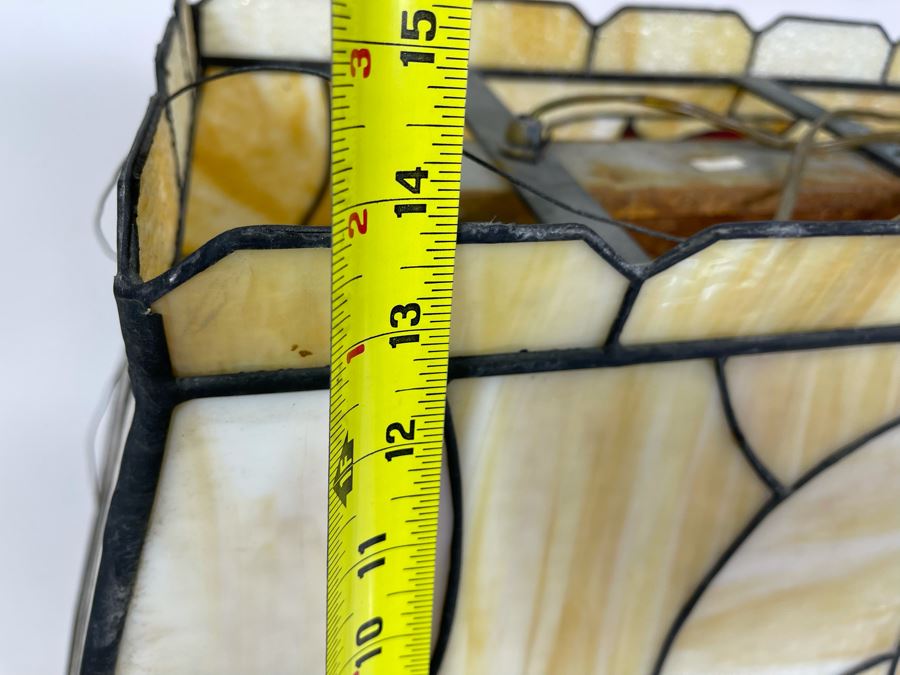 Vintage Swensen's Ice Cream Parlor From Spreckels Building San Diego Stained Glass Hanging Light Fixture (One Stained Glass Panel Needs Repair/Replacement - See Photos) 30.5W X 16D X 13.5H [Photo 15]