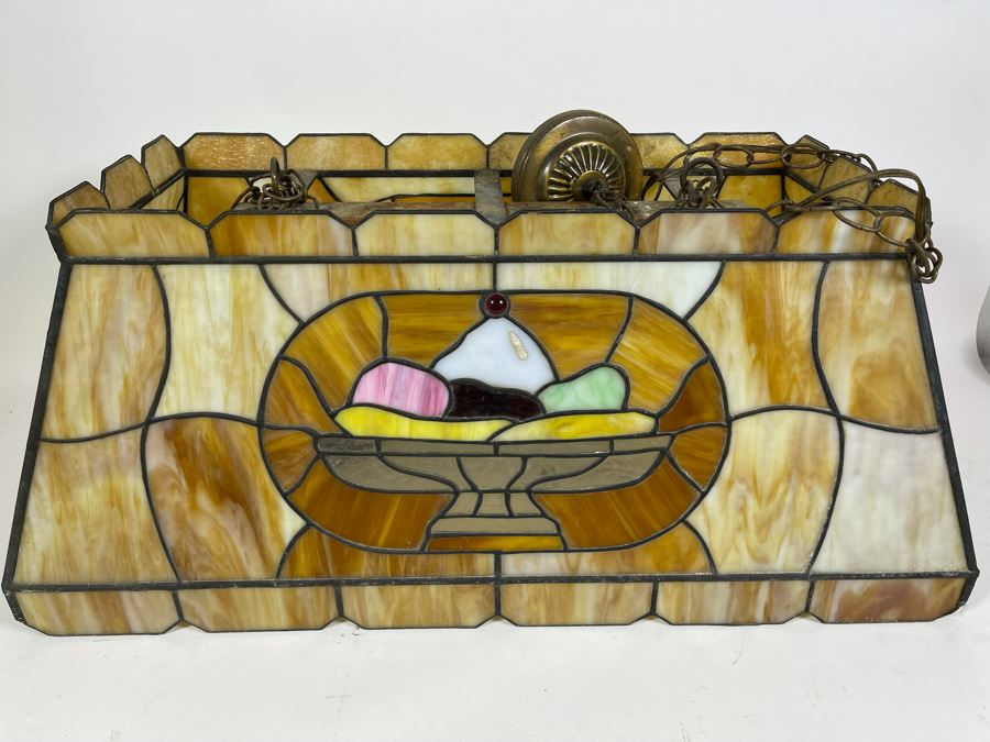 Vintage Swensen's Ice Cream Parlor From Spreckels Building San Diego Stained Glass Hanging Light Fixture (Ice Cream Sundae - See Photos) 30.5W X 16D X 13.5H [Photo 10]