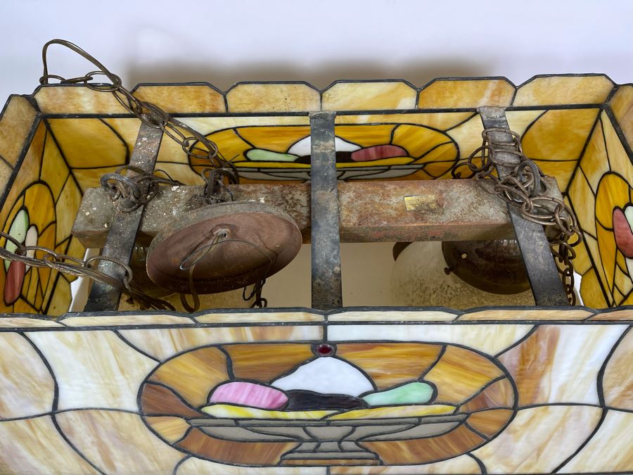 Vintage Swensen's Ice Cream Parlor From Spreckels Building San Diego Stained Glass Hanging Light Fixture (Ice Cream Sundae - See Photos) 30.5W X 16D X 13.5H [Photo 5]
