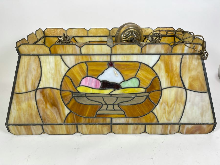 Vintage Swensen's Ice Cream Parlor From Spreckels Building San Diego Stained Glass Hanging Light Fixture (Ice Cream Sundae - See Photos) 30.5W X 16D X 13.5H [Photo 11]