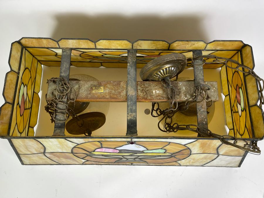 Vintage Swensen's Ice Cream Parlor From Spreckels Building San Diego Stained Glass Hanging Light Fixture (Ice Cream Sundae - See Photos) 30.5W X 16D X 13.5H [Photo 12]