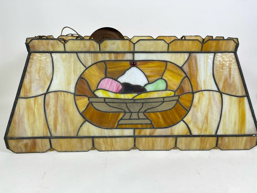 Vintage Swensen's Ice Cream Parlor From Spreckels Building San Diego Stained Glass Hanging Light Fixture (Ice Cream Sundae - See Photos) 30.5W X 16D X 13.5H [Photo 1]
