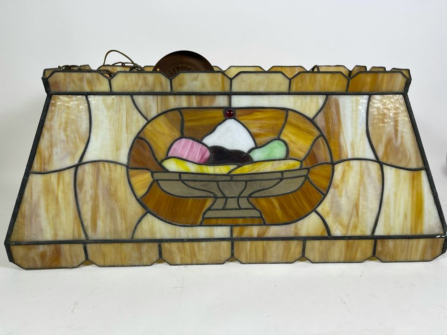 Vintage Swensen's Ice Cream Parlor From Spreckels Building San Diego Stained Glass Hanging Light Fixture (Ice Cream Sundae - See Photos) 30.5W X 16D X 13.5H [Photo 2]