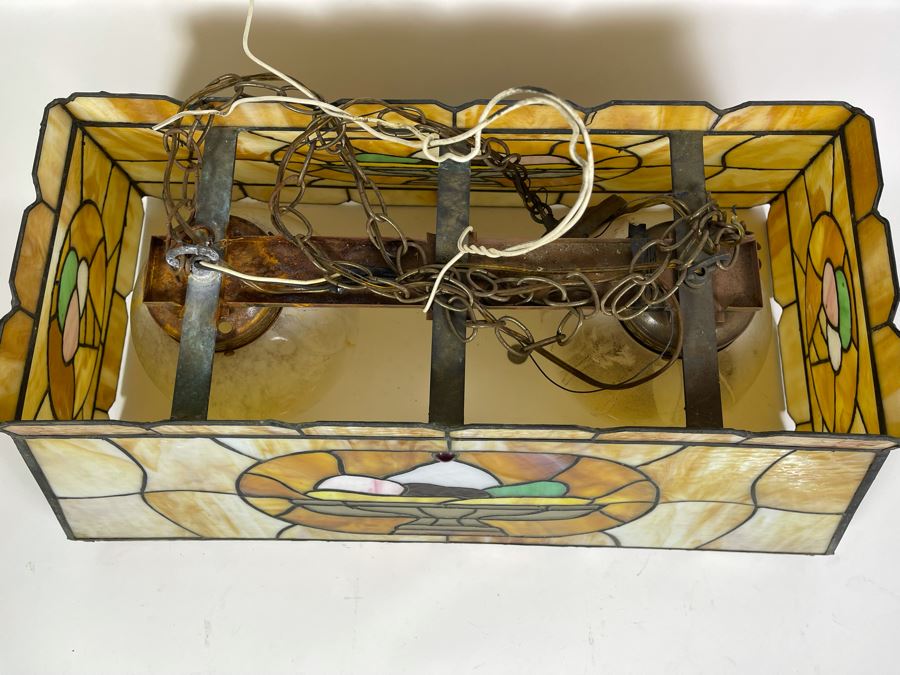 Vintage Swensen's Ice Cream Parlor From Spreckels Building San Diego Stained Glass Hanging Light Fixture (Ice Cream Sundae - See Photos) 30.5W X 16D X 13.5H [Photo 8]