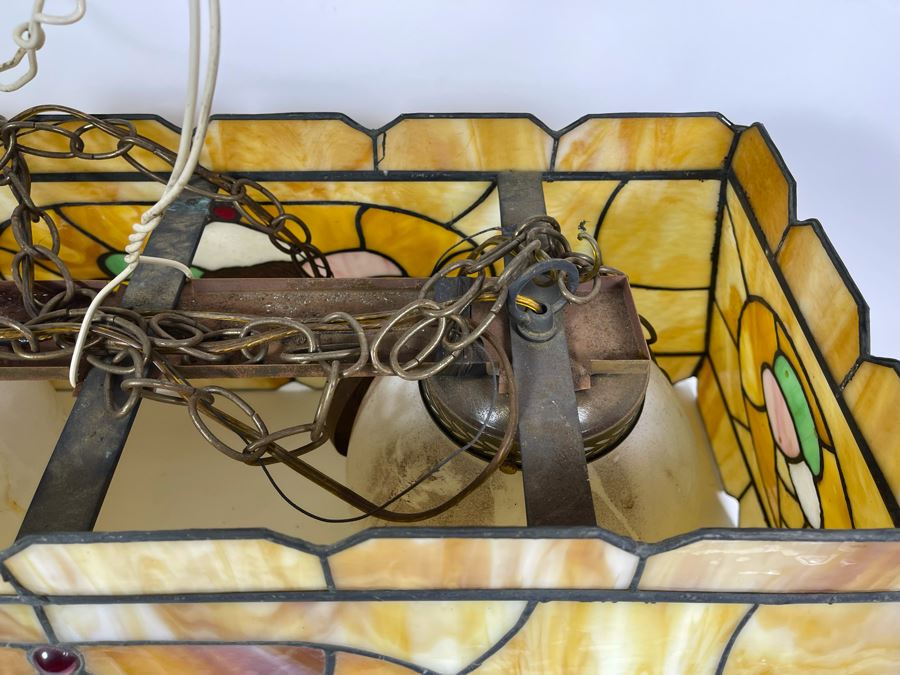 Vintage Swensen's Ice Cream Parlor From Spreckels Building San Diego Stained Glass Hanging Light Fixture (Ice Cream Sundae - See Photos) 30.5W X 16D X 13.5H [Photo 10]