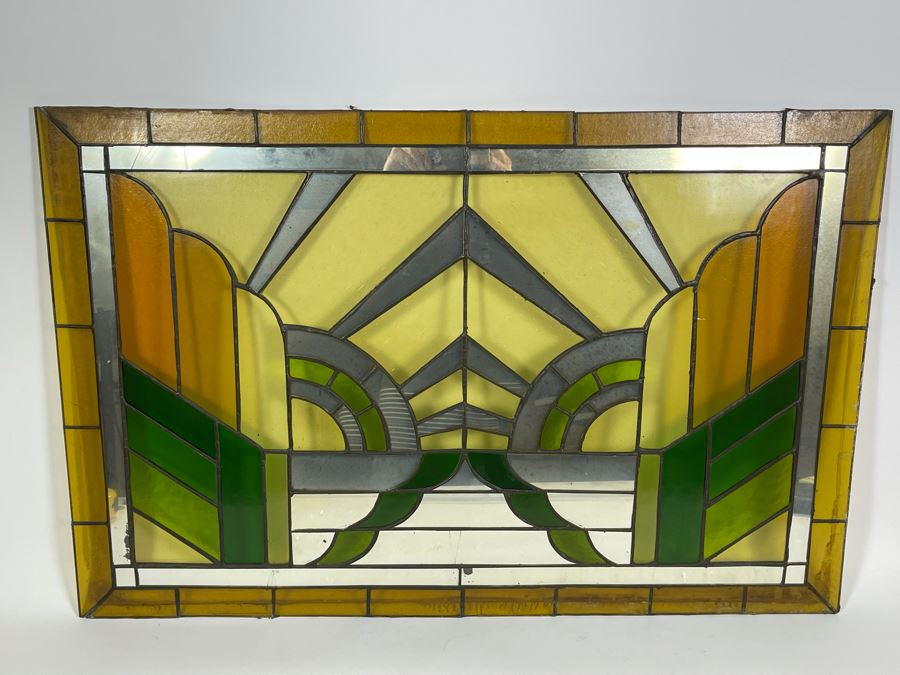 Vintage Stained Glass From Littlefield's Restaurant In The Spreckels Building San Diego 36W X 23.5H (See Photos For Minor Issues) [Photo 1]