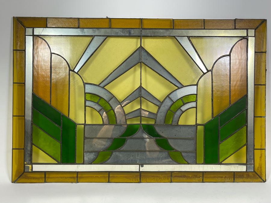 Vintage Stained Glass From Littlefield's Restaurant In The Spreckels Building San Diego 36W X 23.5H (See Photos For Minor Issues) [Photo 3]