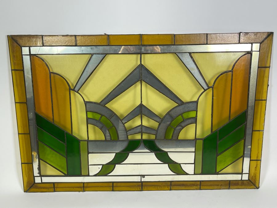 Vintage Stained Glass From Littlefield's Restaurant In The Spreckels Building San Diego 36W X 23.5H (See Photos For Minor Issues) [Photo 2]