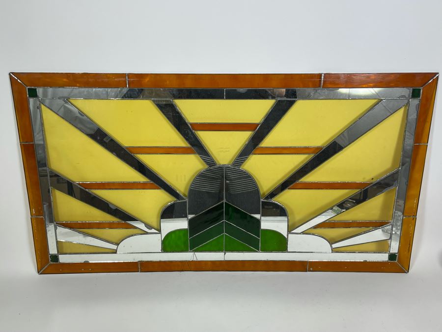 Vintage Stained Glass From Littlefield's Restaurant In The Spreckels Building San Diego 41.5W X 22H (See Photos For Minor Issues) [Photo 2]