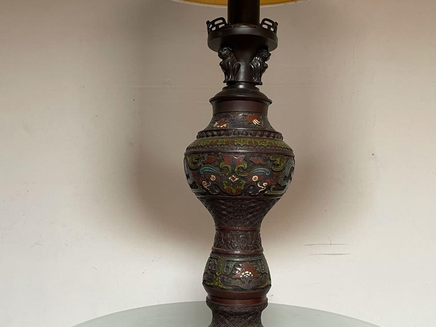 Vintage Impressive Japanese Champleve Bronze Torchiere Floor Lamp Featuring Elephants And Foo Dogs 68H X 24R (Needs Rewiring) - See Photos [Photo 12]
