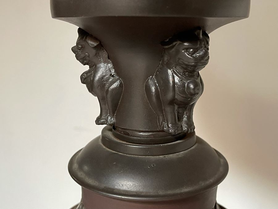 Vintage Impressive Japanese Champleve Bronze Torchiere Floor Lamp Featuring Elephants And Foo Dogs 68H X 24R (Needs Rewiring) - See Photos [Photo 20]