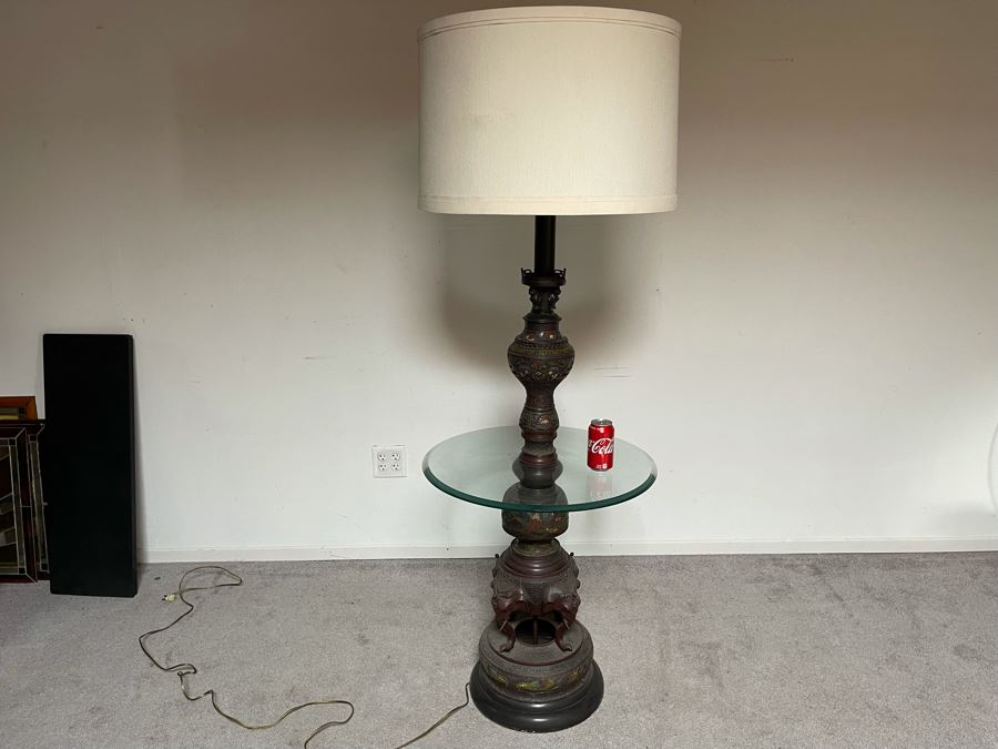 Vintage Impressive Japanese Champleve Bronze Torchiere Floor Lamp Featuring Elephants And Foo Dogs 68H X 24R (Needs Rewiring) - See Photos [Photo 21]
