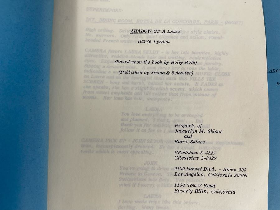 Three Scripts Of Shadow Of A Lady By Barre Lyndon Based On Book By Holly Roth [Photo 2]