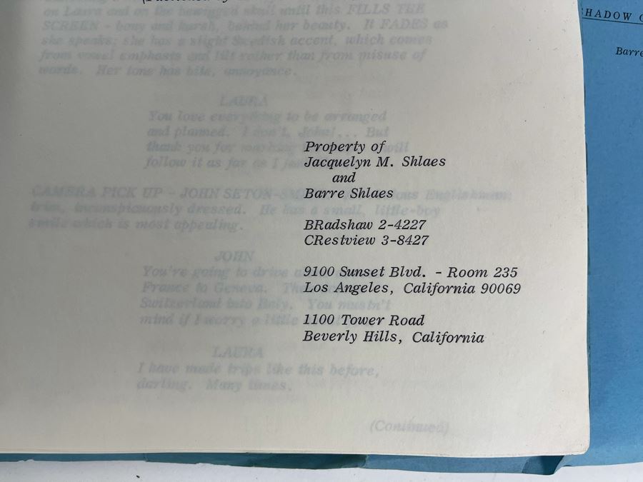 Three Scripts Of Shadow Of A Lady By Barre Lyndon Based On Book By Holly Roth [Photo 4]