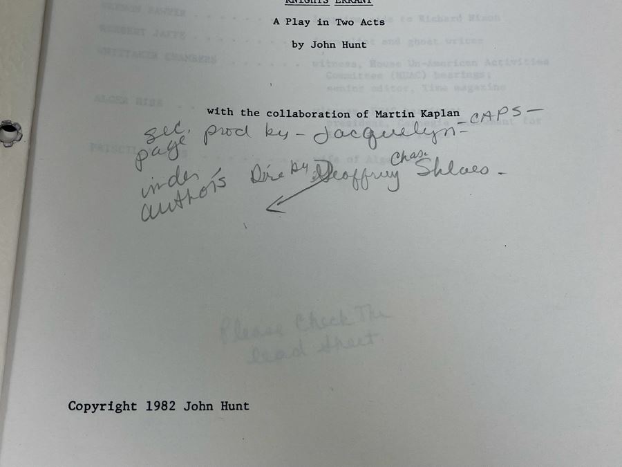Collection Of Ten Scripts Of Knights Errant: A Play In Two Acts By John Hunt Based On Richard Nixon [Photo 9]