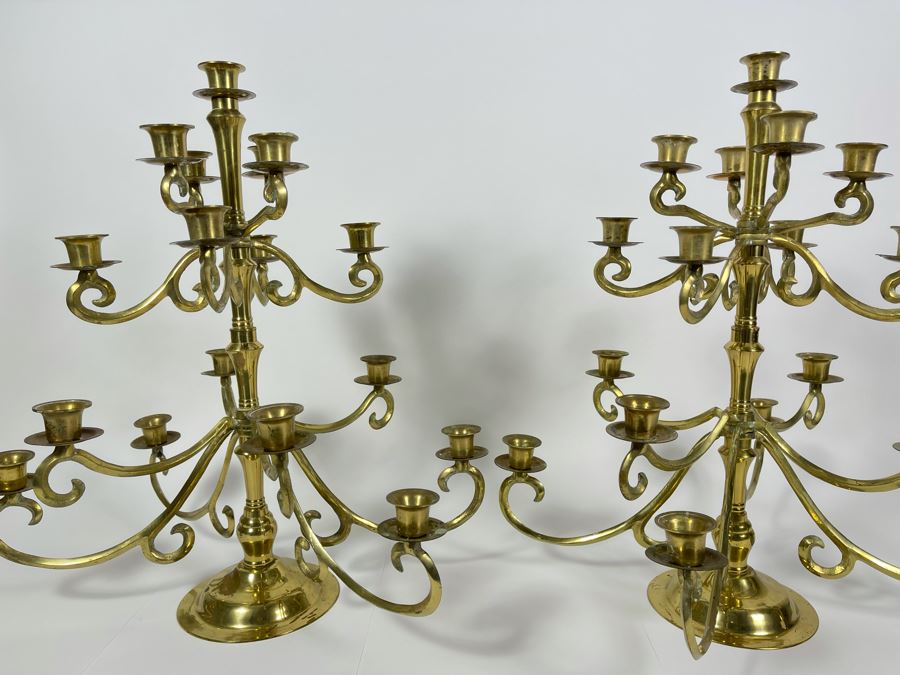 JUST ADDED - Pair Of Vintage Brass Candelabras Arms Hinged Collapsible 18W X 19.5H [Photo 3]