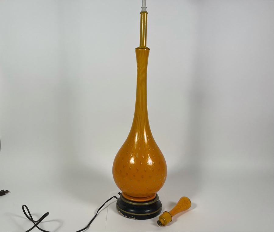 JUST ADDED - Vintage Orange Murano Glass Table Lamp With Matching Murano Glass Finial Needs Rewiring 45H [Photo 15]
