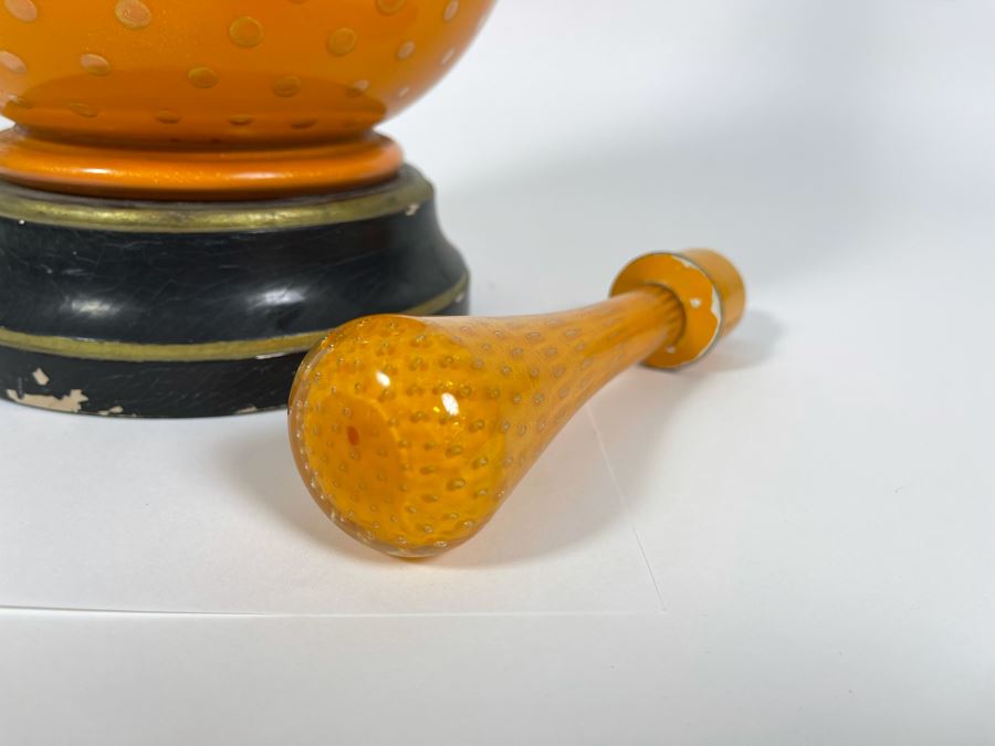 JUST ADDED - Vintage Orange Murano Glass Table Lamp With Matching Murano Glass Finial Needs Rewiring 45H [Photo 3]