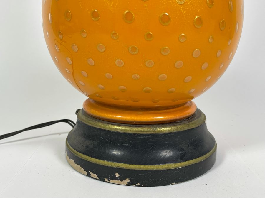 JUST ADDED - Vintage Orange Murano Glass Table Lamp With Matching Murano Glass Finial Needs Rewiring 45H [Photo 7]