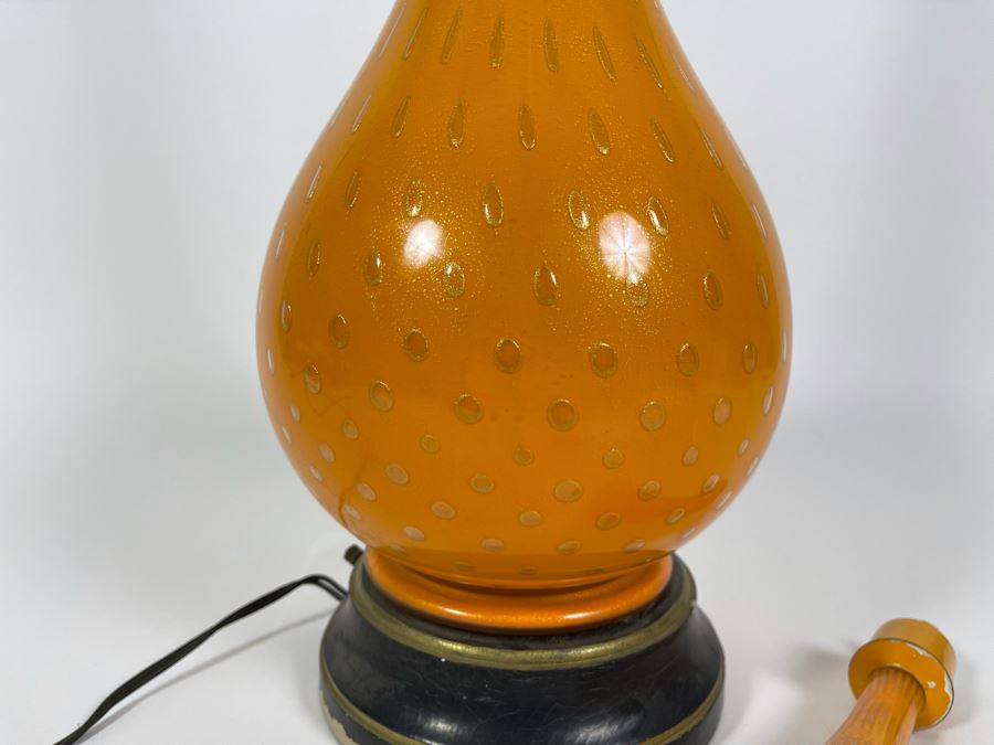 JUST ADDED - Vintage Orange Murano Glass Table Lamp With Matching Murano Glass Finial Needs Rewiring 45H [Photo 2]