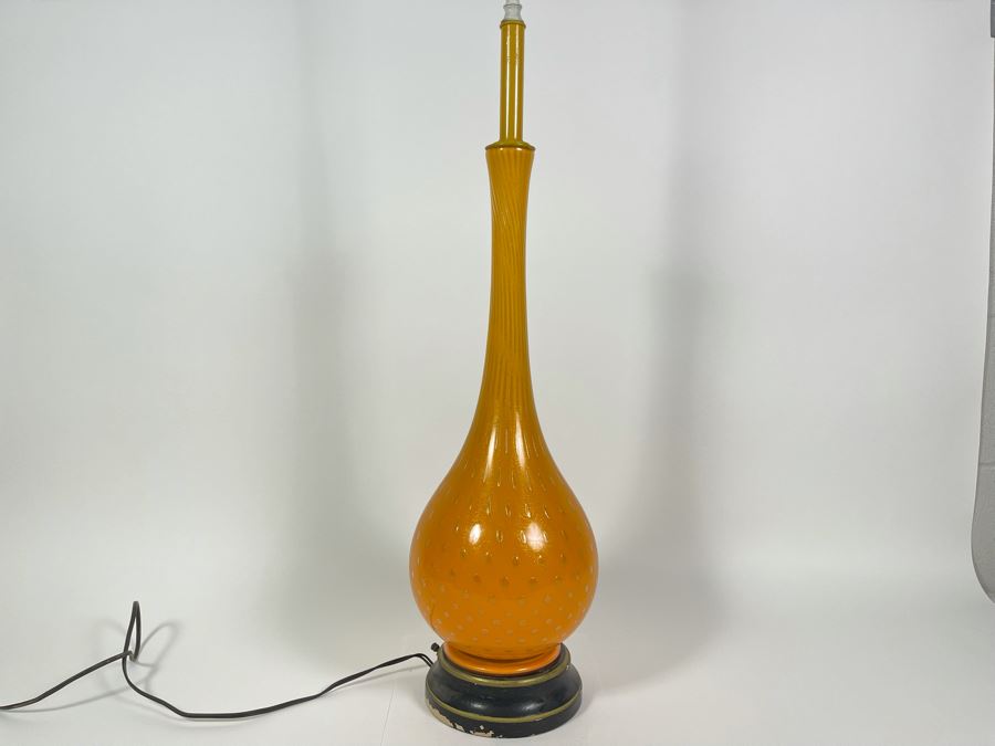 JUST ADDED - Vintage Orange Murano Glass Table Lamp With Matching Murano Glass Finial Needs Rewiring 45H [Photo 5]