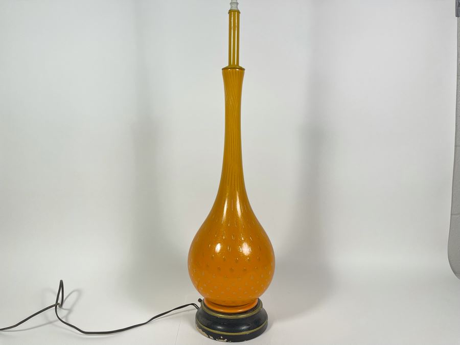 JUST ADDED - Vintage Orange Murano Glass Table Lamp With Matching Murano Glass Finial Needs Rewiring 45H [Photo 6]