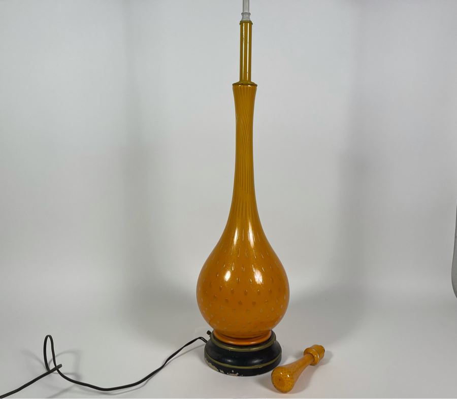 JUST ADDED - Vintage Orange Murano Glass Table Lamp With Matching Murano Glass Finial Needs Rewiring 45H [Photo 14]