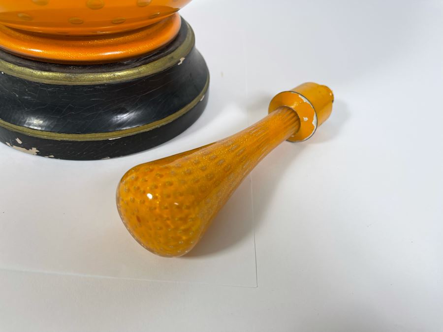 JUST ADDED - Vintage Orange Murano Glass Table Lamp With Matching Murano Glass Finial Needs Rewiring 45H [Photo 4]