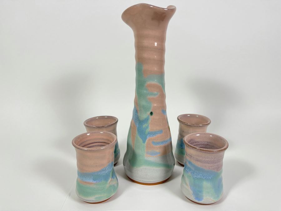 JUST ADDED - Signed Art Potter With Pitcher 13H And Four Cups 4H