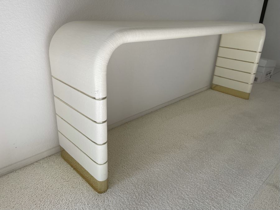 Modern Console Sofa Table With Brass Accents 70W X 16D X 28H [Photo 3]