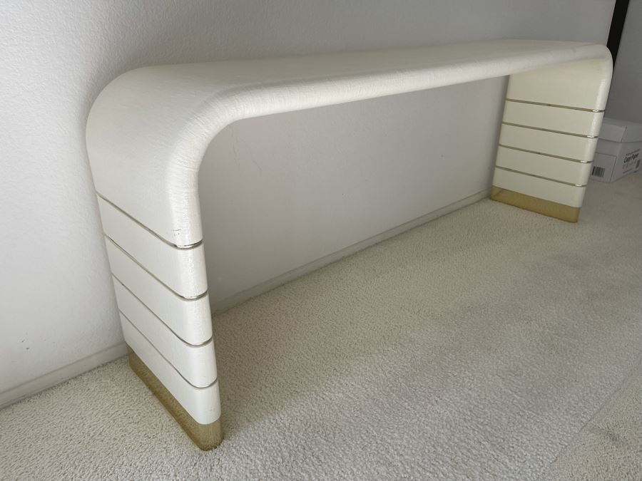 Modern Console Sofa Table With Brass Accents 70W X 16D X 28H [Photo 2]