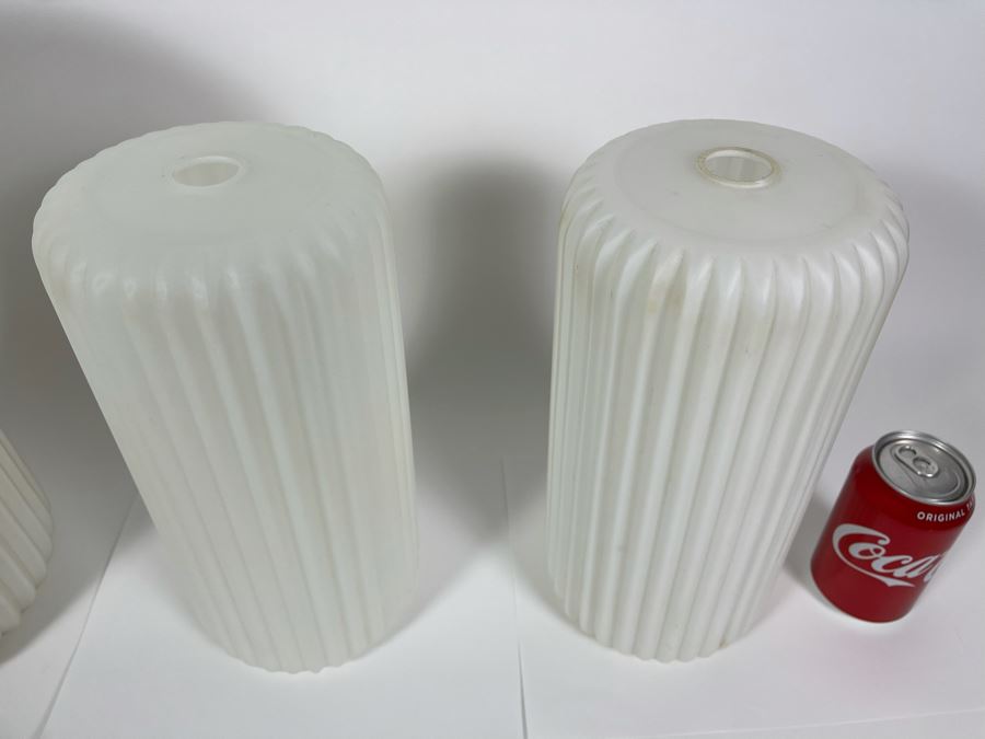 JUST ADDED - Set Of Three Mid-Century Modern Frosted White Glass Lamp Light Fixture Shades 12H & 16H [Photo 5]