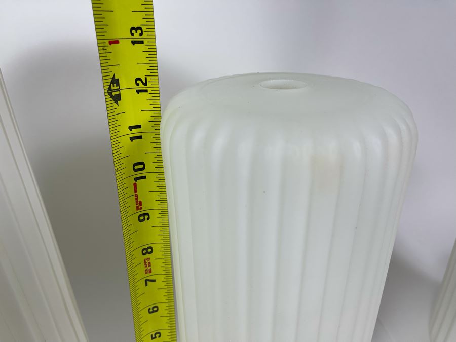 JUST ADDED - Set Of Three Mid-Century Modern Frosted White Glass Lamp Light Fixture Shades 12H & 16H [Photo 8]