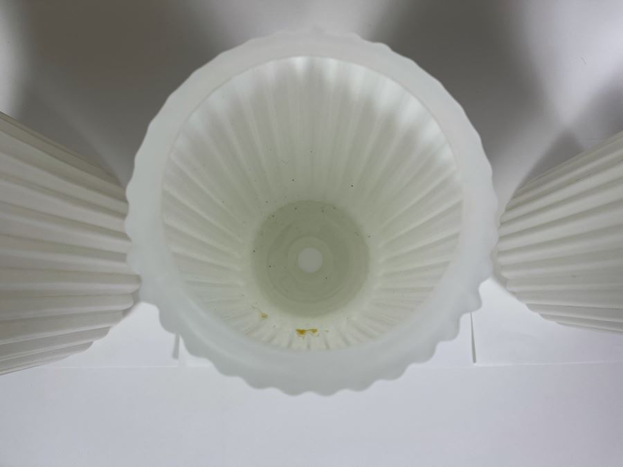 JUST ADDED - Set Of Three Mid-Century Modern Frosted White Glass Lamp Light Fixture Shades 12H & 16H [Photo 6]