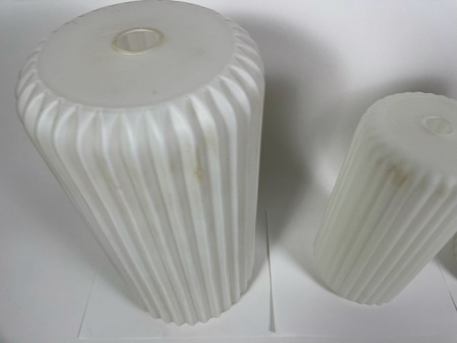 JUST ADDED - Set Of Three Mid-Century Modern Frosted White Glass Lamp Light Fixture Shades 12H & 16H [Photo 4]